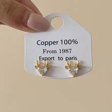 1 Pair Rhinestone Deer Heart Stud Earrings, Delicate Luxury Aesthetic Earrings, Christmas Gift - Gold - View 2