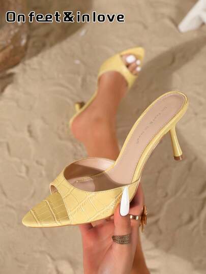 On feet& in love Sandales à talons hauts à bride et bout ouvert pour femmes, convenant pour porter avec des robes en été