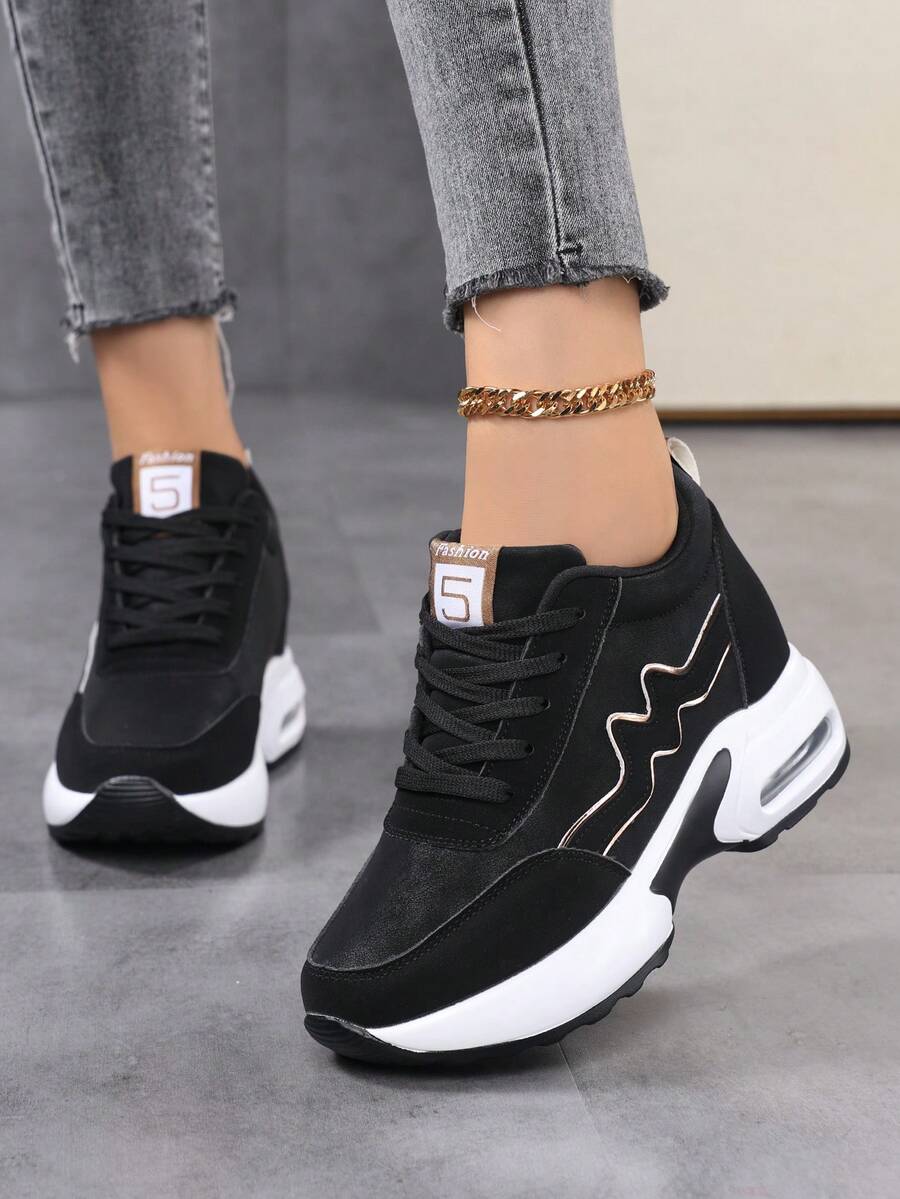 Nuevos zapatos de plataforma de cuero ligeros con cojín de aire versátiles para primavera/otoño de talla grande, zapatos casuales de cuña negros y dorados con suela gruesa para mujer, zapatillas gruesas para mujer, zapatos con elevador para mujer, zapatos de suela gruesa negros para mujer, zapatos de suela gruesa elegantes para mujer, zapatos con elevador para hombre, zapatos de suela gruesa para hombre, zapatillas de tacón grueso para mujer, zapatos con elevador para mujer, zapatos con tacón invisible para mujer, zapatillas de cuña de suela gruesa para mujer, zapatos con elevador de 8CM/3.15 pulgadas para mujer - oro negro - Ver 1