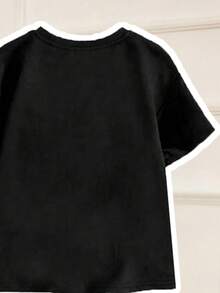 女童卡通印花短袖上衣和修身喇叭裤套装 - 黑色 - 查看 5