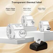 1 Roll 3/4/5cm Transparent Round/Square Thermal Labels, Self-Adhesive Thermal Label Paper, Barcode/Address/Mail/Logo/Business/Thank You Labels, Compatible With Phomemo M100/M200/M210/M110/M120/M108/P50/P80/P1/P2 Label Printers