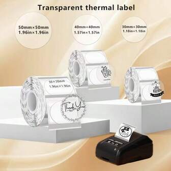 1 Rotolo di etichette termiche trasparenti rotonde/quadrate da 3/4/5 cm, carta per etichette termiche autoadesive, etichette per codici a barre/indirizzi/posta/logo/attività/ringraziamenti, compatibili con stampanti per etichette Phomemo M100/M200/M210/M110/M120/M108/P50/P80/P1/P2
