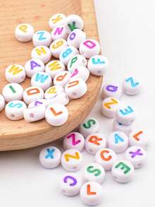 200颗4x7毫米亚克力小字母珠，圆形字母珠，彩色亚克力带金色字母，用于珠宝制作，字母珠，夏季，学校用品 - 彩色 - 查看 7