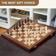 Easytoday 38cm/15inch Foldable Wooden International Chess Set With Magnetic Pieces - Includes 2 Extra Queens, High-End Gift Choice For Christmas And Various Holidays