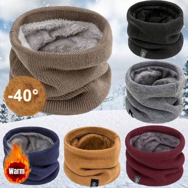 1 pieza Cuello calentador de invierno con forro de felpa grueso, conjunto de braga y gorro de punto elástico, suave y cálido, regalo de Navidad/Día Nacional/Año Nuevo, accesorio unisex para exteriores, unicolor cálido, adecuado para otoño/invierno