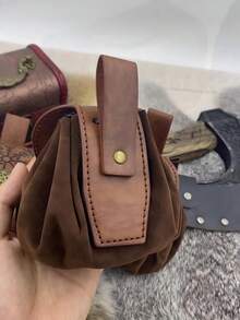 Medieval-Style Leather Pouch, Portable Drawstring Coin Purse, Vintage Belt Pouch Dice Bag For LARP & Ren Faire - Four-leaf Clover - View 9