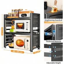 Microwave Oven Rack 2Tier Expandable Microwave Toaster Shelf With Utensil Holder Adjustable Countertop Microwave Stand MultiFunctional Carbon Steel Over Microwave Shelf With 6 Hooks Black