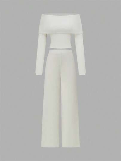 2pcs Women Solid Color Sweater Set, Everyday Wear, Autumn/Winter