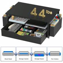 Desk Organizer And Accessories, Computer Monitor Stand Riser With Drawer And 2 Pen Holders, Office Desk Accessories & Workspace Organizers For Office Supplies (Black){Inchcolor_nameinch:InchBlackinch} - 黑色 - 查看 7