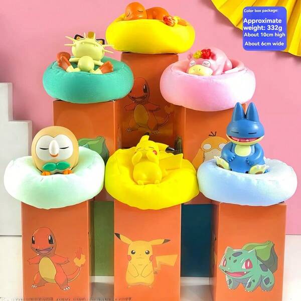pokemon Nova Série Pokémon Família Eevee Pose de Dormir Figurinha Caixa Surpresa 3D Boneca Colecionável de Mesa