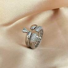 VKHK 1 pieza Anillo abierto ajustable decorado con circonita brillante chapado en oro blanco y cobre personalizado, adecuado para uso diario y bodas de mujeres, regalo - anillo de diamantes - Ver 9