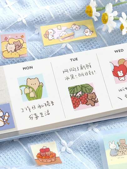2pcs PET Stickers, Cute Korean Style Scrapbooking Materials, MINI Cube Theater Series, Suitable For Gifts, Office, Home, Marking, Labels, Classrooms, Toys, Student Journals, Creative Vintage Decoration DIY Stickers