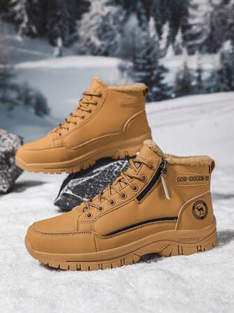 Men's Snow Boots, Autumn/Winter New High-Top Thick-Soled Warm Velvet Men's Outdoor Snow Boots. PU Material, Men's Boots, Outdoor Hiking Shoes, Comfortable Casual Shoes, Mountaineering Boots, Outdoor Sports Climbing Shoes, Hunting Boots, Hiking Boots, Outdoor Shock-Absorbing Off-Road Boots, Climbing Shoes, Outdoor Adventure Camping Shoes, Warm Thick Non-Slip Durable Black Mountaineering Boots