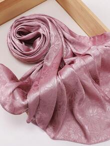 1pc Women's Rectangular Floral Textured Crinkled Satin Hijab Scarf For Dress - Multicolor - View 5