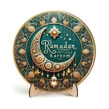 1/75sets 2D Islamic Style Mini Green Gold Crescent Wooden Desktop Decoration Ornaments, Holiday Home Dining Table Center Decoration, Halal Blessing Gift Ornaments, Perfect Gifts For Islamic Celebrations, Islamic And Muslim Home Decoration, Festival Decoration - Multicolor - View 5