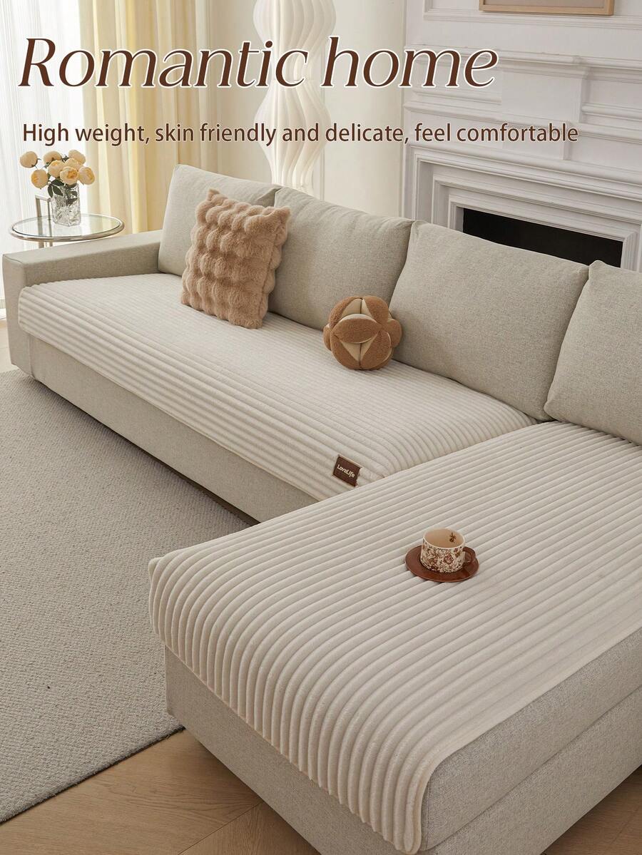 1 chiếc đệm ghế sofa vải nỉ dày màu trơn, kiểu dáng thân thiện với thú cưng, chống bẩn, chống trượt, tấm bảo vệ ghế sofa chống trầy xước mùa thu/đông, phù hợp cho ghế sofa kết hợp hình chữ L và ghế sofa 1/2/3/4 chỗ ngồi (Một chiếc) - Màu be - Xem 1