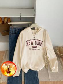 1pc Tween Girls Casual Printed Pullover Hooded Sweatshirt, Student Youth Winter Outfit Thick Thermal Lined Long Sleeve Top - Timeless Hoodie, Suitable For Everyday Wear