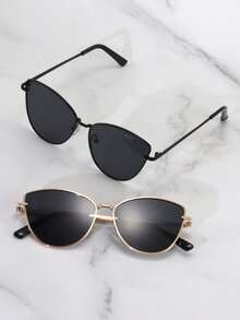 2pcs Metal Cat Eye Decorative Glasses, New Cat Eye Fashion Glasses For Women, Unique Street Style Fashion Glasses