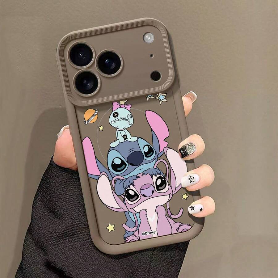 Miniso Phone Case With Stitch, Angel & Scrump From Disney's Lilo & Stitch Print, Featuring Stars, Planet & Cartoon Design,Elements Shockproof TPU Phone Shell For IPhone,IPhone 17/17 Pro/17 Pro Max/17 Air/16/15/14/13/12/11/X Series,Iphone 17 Pro Max Case,Iphone 17 Pro Case,Iphone 17 Case,Stocking Stuffers,The Girlfriend,The Chosen,Early Fall Fashion - Brown - View 1
