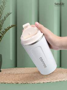 1pc380ml Travel Coffee Mug Insulated Coffee Cup, Stainless Steel Tumbler Cup, Reusable Tea Cup, Portable Water Bottle, Leakproof Lid, Keeps Drinks Hot Portable Insulated Coffee Cup, Stainless Steel Insulated Coffee Cup, Leak-Proof Insulated Coffee Cup, Large Capacity Insulated Coffee Cup, Simple Design Insulated Coffee Cup