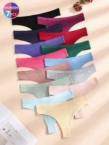 7pcs/Pack Women's Solid Color Low Waist Sexy Bikini Thong Panties, Casual Comfortable Minimalist Briefs, Cotton Breathable - 彩色 - 查看 5