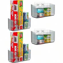 4 Pack Kitchen Wrap Organizer Wall Mounted Bathroom Organizers No Drilling Wall Door Mount Kitchen Wrap Rack Foil Wrap, Cling Wrap, And Food Bags 4, Gray