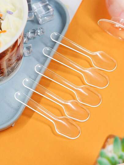 100-1000pcs Transparent Plastic Mini Spoons, Ice Cream Spoons, Dessert Spoons, Coffee Spoons, Party Spoons, Suitable For Weddings, Holidays, Gatherings, Cakes, Desserts, Coffee And Fruit Salads, Also Suitable For Halloween Or Christmas Parties
