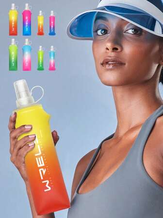  1ชิ้น WRELS ขวดน้ำซิลิโคนนิ่มพับได้สีไล่ระดับ - กันแตก, กระบอกน้ำกีฬาพร้อมวาล์วกัดซิลิโคนแบบพกพาสำหรับปั่นจักรยาน, ตั้งแคมป์, วิ่ง & กิจกรรมกลางแจ้ง