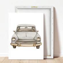 1幅帆布墙画，带框墙饰，儿童房墙画，复古旅行主题儿童房挂画，卡通汽车、热气球、摩托车装饰画，男孩房装饰画，蓝色艺术画，适用于儿童房装饰、婴儿房装饰、幼儿园装饰、男孩房/女孩房装饰、游戏室装饰 - 彩色 - 查看 4