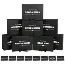 AFRT 8Pack Groomsmen Proposal Box With Card 7 Groomsmen Boxes1 Best Man Box 10.6*7.9*3.1 Inch Groomsmen Gift Box With Ribbon Will You Be My Groomsman Box Wedding Gift Box For Groomsmen Proposal Gift - 黑色 - 查看 1