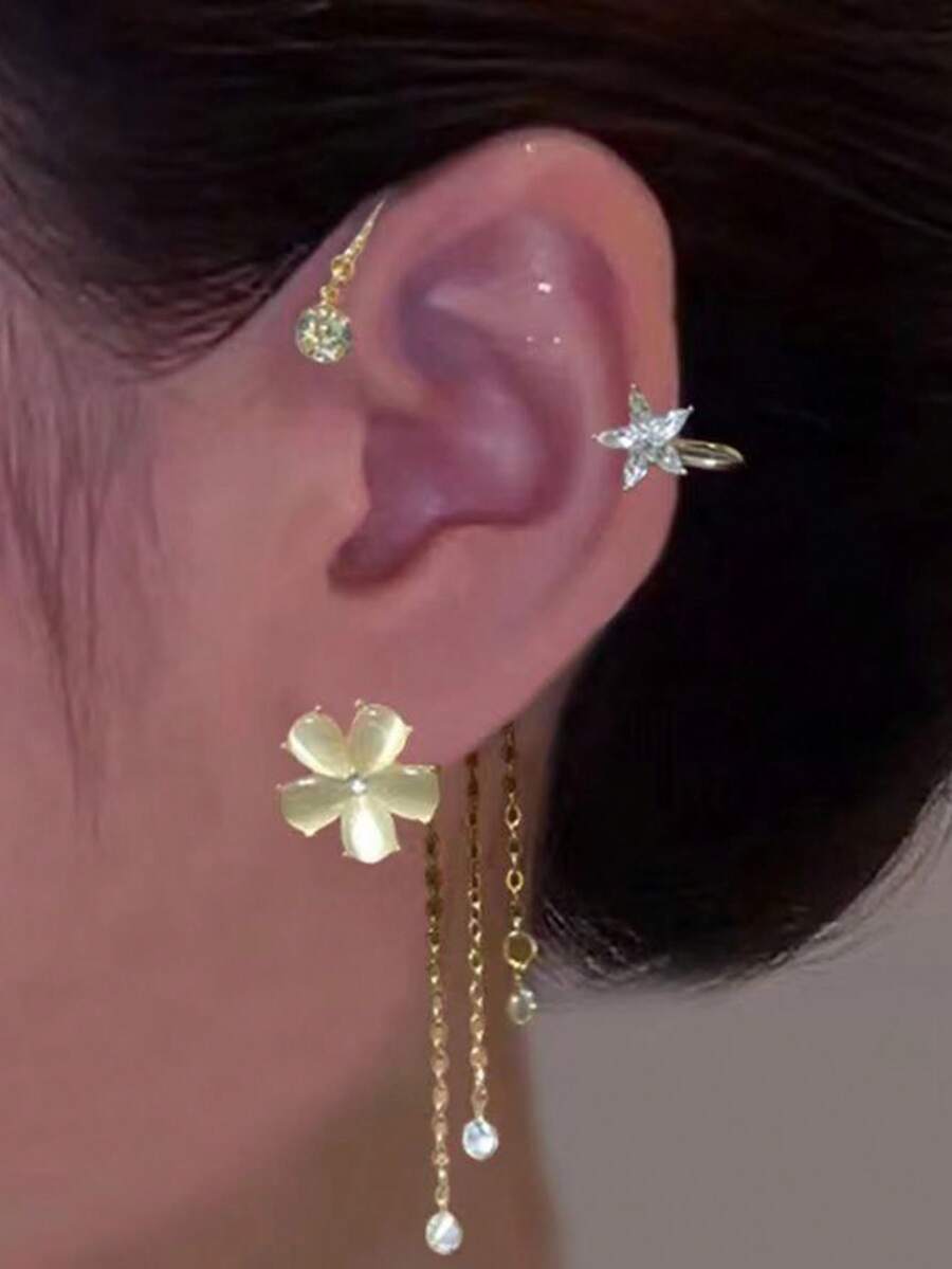 1pc Fashionable & Elegant Rhinestone Butterfly Left Ear Cuff Jewelry, Suitable For Holidays And Daily Wear - Kim - Left - View 1