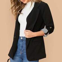 Blazer de Rayas de Otoño e Invierno para Mujer, Casual de Manga Larga, Cárdigan Básico, Chamarra - marino - Ver 11