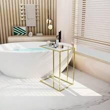 CShaped End Table Side Table For Couch Sofa Snack Table With Tempered Glass And Metal Frame Small TV Tray Table For Small Space Living Room Bedroom Bedside Modern Style Gold