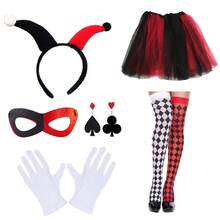 1 Set Punk Costume, Includes Clown Headband, Spiked Choker, Leggings, Black Tutu Skirt, White Gloves, Gothic Punk Cosplay Outfit Suitable For Halloween Party, Carnival, Theme Events, Unique Fun Costume Set With Asymmetric Leggings And Multiple Skirt Options