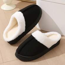 女士一脚蹬家居拖鞋，适合室内和室外，情侣款，方便简单，面料柔软温暖，纯色 - 黑色 - 查看 5