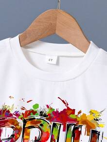 Young Boy Letter Print Round Neck Short Sleeve Casual T-Shirt And Shorts Set - White - View 3