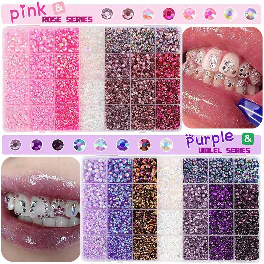 1Set/51pcs Colorful Geometric Pattern Rhinestone Teeth Jewelry Set, Cute Y2K Super Shiny Tooth Decor For Daily, Party, Holiday, Unisex (No Glue Included)