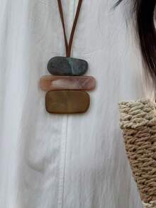 1 pieza Collar colgante largo de estilo bohemio, accesorio de cadena de suéter geométrica vintage con vibra de alta gama - Café - Ver 3