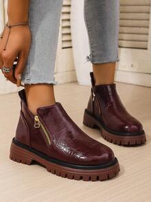 Fall/Winter 2025 Women's Fashionable Versatile Retro Casual Ankle Boots - Burgundy - View 6