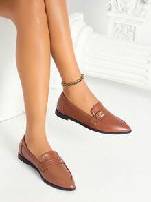 أحذية نسائية ذات أصابع مدببة، أحذية بالية خفيفة الوزن مريحة للاستخدام اليومي، جميلة وشابة - بني - مشاهدة 2