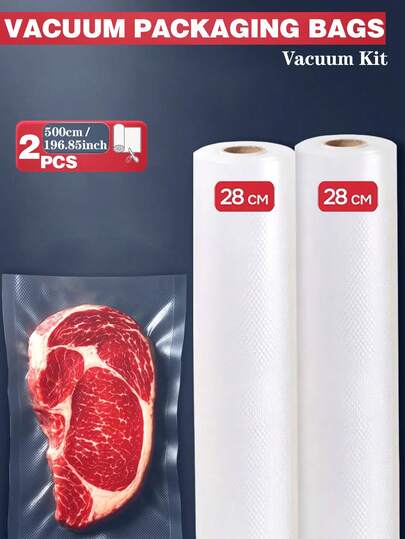 2 Rolls Of The Same Combination Of 5 Meters Vacuum Sealing Bags, Textured Vacuum Packaging Bags, Sealed Food Freshness Bags For Chicken, Duck Fruits And Vegetables, Kitchen Supplies