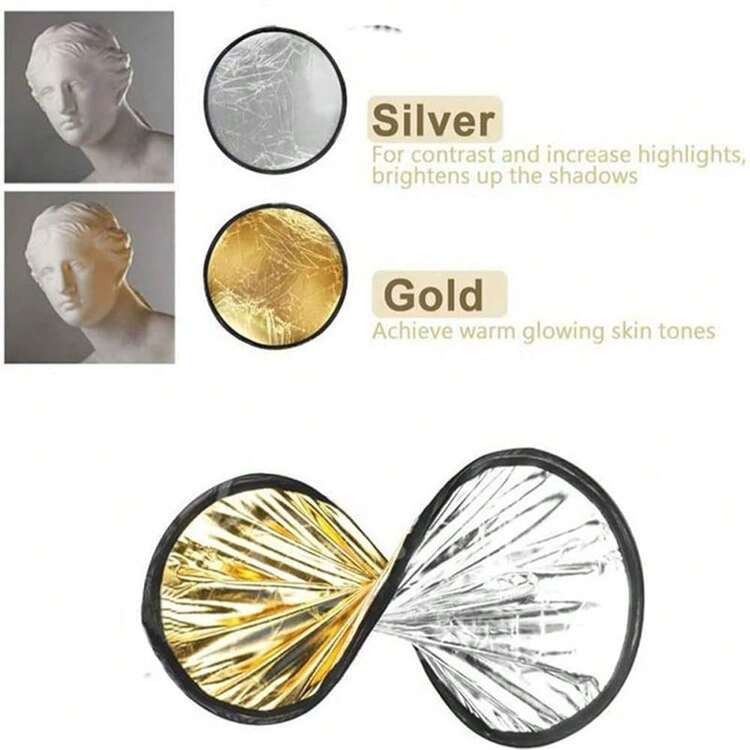 2 In 1 Lighting Reflectors Round Folding Portable 12inch 30cm For Photography Reflector Portrait Still Life Fill Light{Inchcolorinch:Inchgoldinch} - Gold - View 4