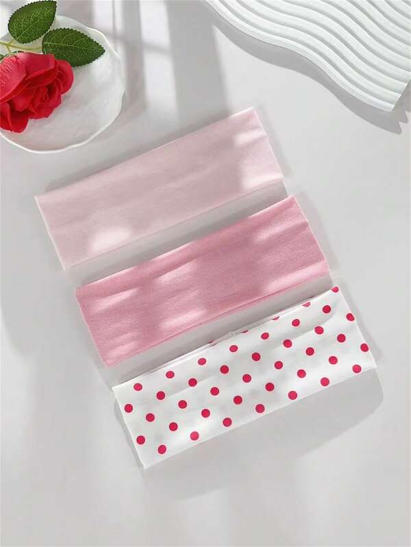 3pcs Women's Fashion Headbands, Sweet Pink Tone, Classic Polka Dot Element, Suitable For Women's Daily, Party Styling, Sports & Fitness Running Sweatband, Matching Outfits, Fashionable Hair Accessories,Gifts,Travel,Gifts For Women,Hair Stuff,Stocking Stuffers