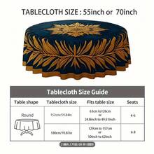 1pc Elegant Navy Blue & Golden Luxury Tablecloth With Golden Snowflake & Laurel Wreath Pattern - Wrinkle-Resistant Easy-Clean Christmas New Year Winter Party Decorations For Round Rectangular Dining Tables, Deep Blue & Golden Holiday Table Setting For Family Gatherings, Festive Home Decoration With Golden Accents, Ideal For Christmas, New Year's Eve, And Winter Events, Christmas Table Cloths, Christmas Background Cloth - 彩色 - 查看 4