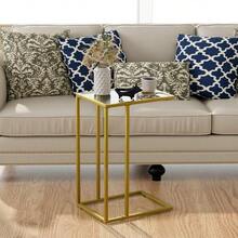 CShaped End Table Side Table For Couch Sofa Snack Table With Tempered Glass And Metal Frame Small TV Tray Table For Small Space Living Room Bedroom Bedside Modern Style Gold
