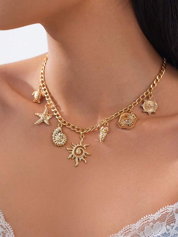 1pc Multi-Element Pendant Necklace Ocean Style Sun Glasses Thick Chain Accessories Design Suitable For Daily Festival Wear Jewelry