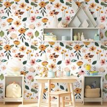 1 Rolle selbstklebende weiße Hintergrund Mehrfarbiges Blumenmuster Tapete, verdickt PVC, leicht luxuriös, personalisierte Kunst Eingang Treppenhaus Tapete, wasserfest, leicht zu reinigen, kann abgerissen und gezogen werden, 17.7 Inches X 196.8 Inches, geeignet für Schlafzimmer, Wohnzimmer, Badezimmer Hintergrundwand, Küchenschrank Schublade Möbelrenovierung, DIY Studentenwohnheim Büro Supermarkt Heimdekoration