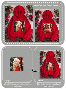 Customized Photo Y2K Style Women's Sweatshirt, Personalized With Photos Of Friends/Family/Couples/Pets/Landscapes, Great For Birthday/Anniversary/Valentine's Day/Christmas Gifts, Red Sweatshirt, Autumn/Winter, Party Season, Thermal Lined Sweatshirt, Music Festival, Party/Family Gathering, Winter Wear, Christmas Red Sweatshirt, Birthday Present - Red - View 6