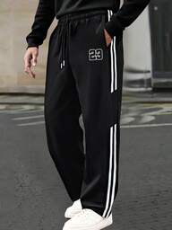 1 pieza Pantalón de chándal holgado y casual para hombre, adecuado para el uso diario, entrenamiento, correr, actividades al aire libre, ocio, moda, fitness, trotar, versátil, pierna recta, otoño/invierno