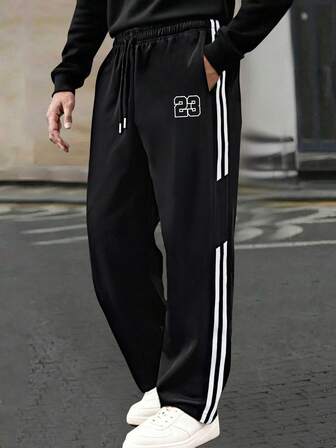 1pc Men's Casual Loose Fit Sweatpants, Suitable For Daily Commute, Workout, Running, Outdoor, Leisure, Fashion, Fitness, Jogging, Versatile, Straight Leg, Autumn/Winter